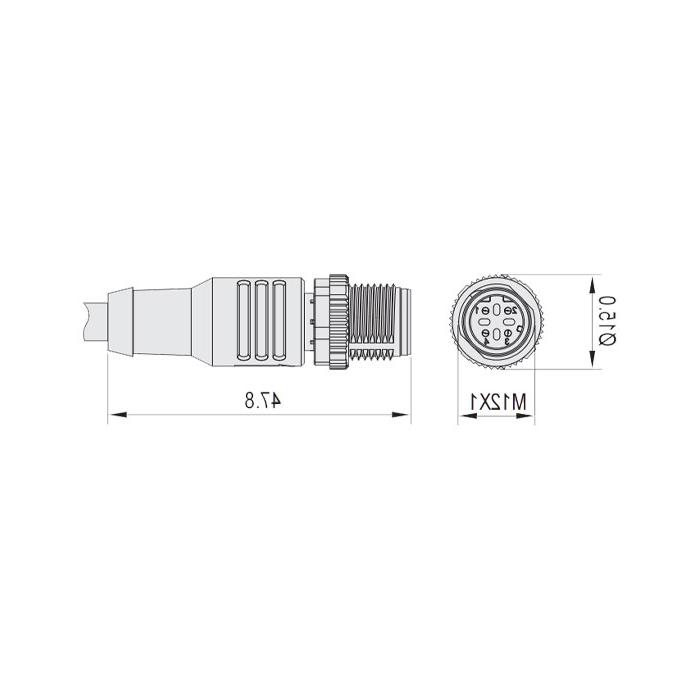 M12 4-PIN D-coded, male straight, single-end precast PUR soft性电缆、黑色护套、64SD35-XXX